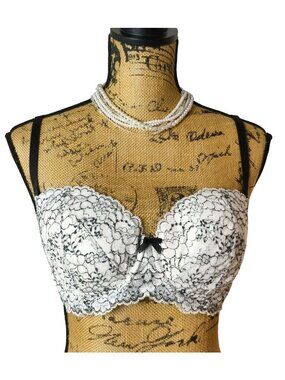 Victorias Secret Dream Angels 34DD Push-Up Biofit White Black Floral Lace New
